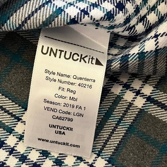 Untuckit Mens Flannel Button Shirt L Gray Plaid Quenterra Long Sleeve Cotton - Picture 8 of 11